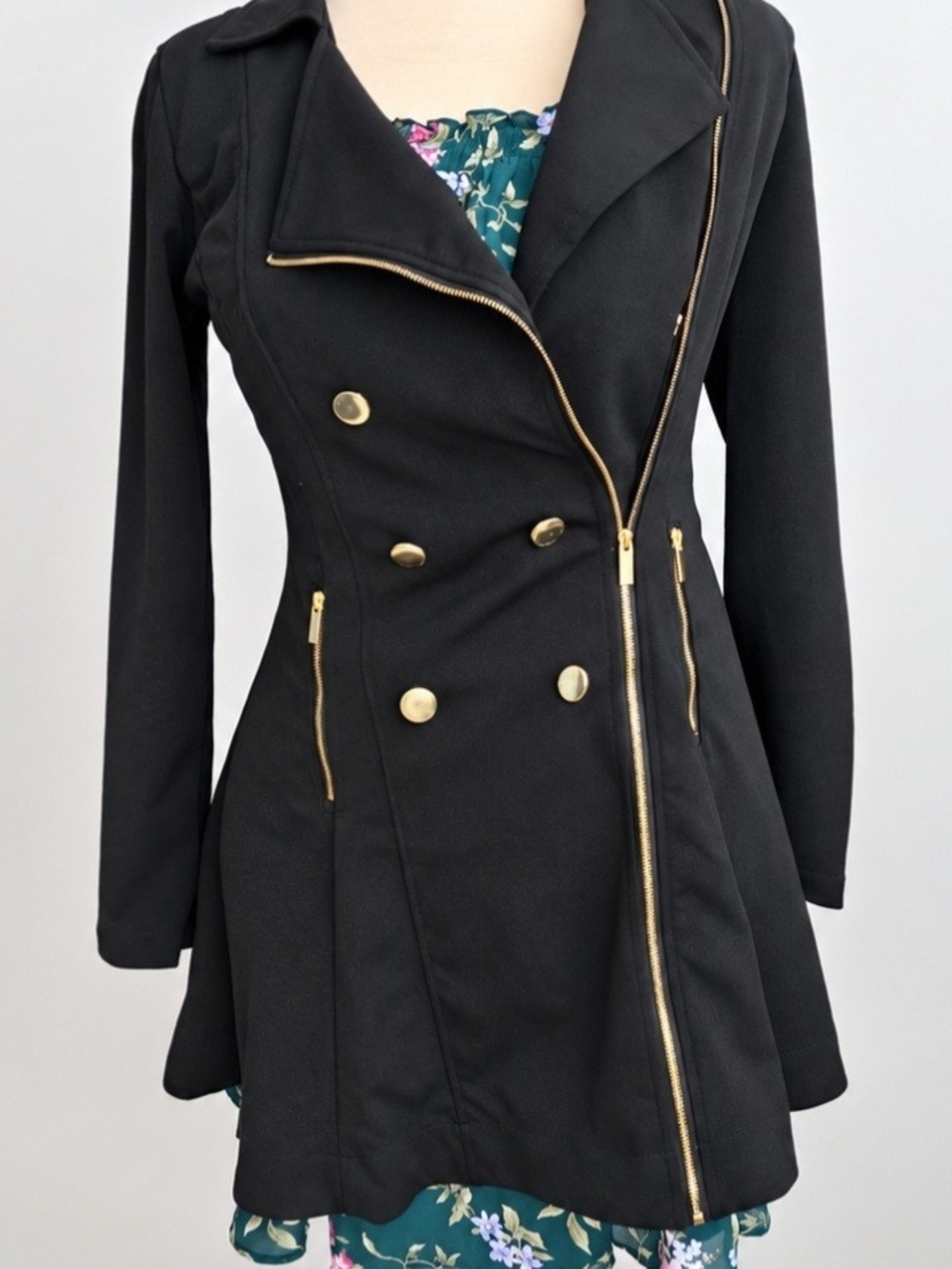Love Tree Black Lightweight Moto Jacket Trench Coat Size Small NWT
